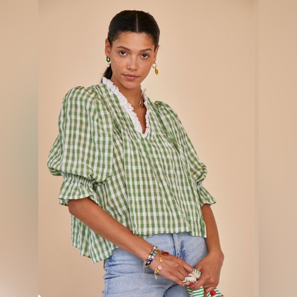 Hunter Bell MIA Top Green Check Size Large NWT